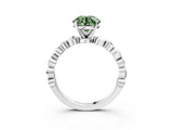White gold Fancy Green Round  Solitaire Bezel-Set Diamond Ring with Beaded Band and Four-Prong Setting_53