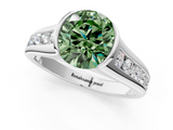White gold Fancy Green Round  Solitaire Bezel-Set Diamond Ring with Channel-Set Band_21