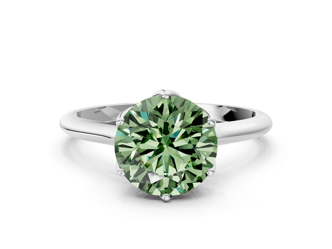 White gold Fancy Green Round  Solitaire Cathedral Diamond Ring with Six-Prong Setting_17