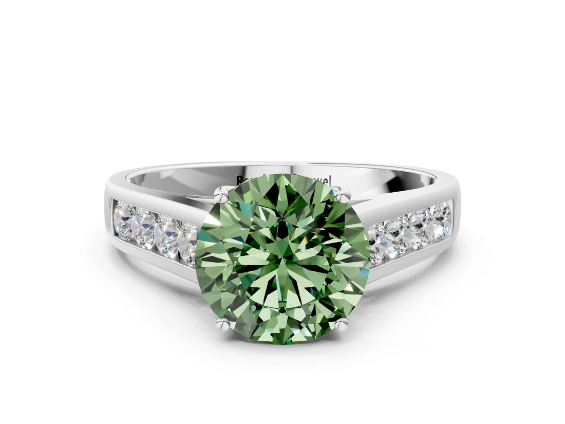 White gold Fancy Green Round  Solitaire Channel-Set Diamond Engagement Ring with Four-Prong Setting_50