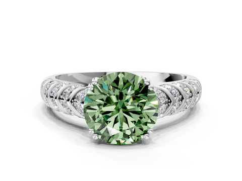 White gold Fancy Green Round  Solitaire Chevron Pave Diamond Engagement Ring with Six-Prong Setting_3