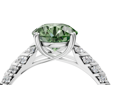 White gold Fancy Green Round  Solitaire Chevron Pave Diamond Engagement Ring with Six-Prong Setting_7
