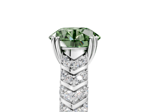 White gold Fancy Green Round  Solitaire Chevron Pave Diamond Engagement Ring with Six-Prong Setting_8