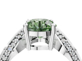White gold Fancy Green Round  Solitaire Diamond Engagement Ring with Pave Band and Four-Prong Setting 5