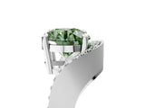 White gold Fancy Green Round  Solitaire Diamond Engagement Ring with Pave Band and Four-Prong Setting