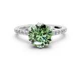 White gold Fancy Green Round  Solitaire Diamond Engagement Ring with Pave Band and Six-Prong Setting_20