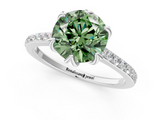White gold Fancy Green Round  Solitaire Diamond Engagement Ring with Pave Band and Six-Prong Setting_21