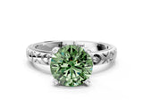 White gold Fancy Green Round  Solitaire Diamond Engagement Ring with XO Engraved Band and Four-Prong Setting 1