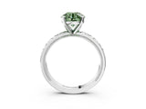 White gold Fancy Green Round  Solitaire Diamond Engagement Ring with XO Engraved Band and Four-Prong Setting 4