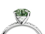 White gold Fancy Green Round  Solitaire Diamond Engagement Ring with XO Engraved Band and Four-Prong Setting 5