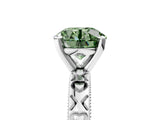 White gold Fancy Green Round  Solitaire Diamond Engagement Ring with XO Engraved Band and Four-Prong Setting