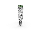 White gold Fancy Green Round  Solitaire Diamond Leaf Vine Band with Prong Setting_26