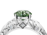 White gold Fancy Green Round  Solitaire Diamond Leaf Vine Band with Prong Setting_28