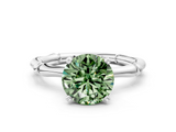 White gold Fancy Green Round  Solitaire Diamond Ring with Bamboo Band and Four-Prong Setting_108