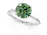 White gold Fancy Green Round  Solitaire Diamond Ring with Bamboo Band and Four-Prong Setting_109