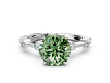 White gold Fancy Green Round  Solitaire Diamond Ring with Bezel Set Side Stones and Prong Setting_3