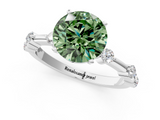 White gold Fancy Green Round  Solitaire Diamond Ring with Bezel Set Side Stones and Prong Setting_4