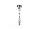 White gold Fancy Green Round  Solitaire Diamond Ring with Bezel Set Side Stones and Prong Setting_5