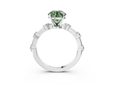 White gold Fancy Green Round  Solitaire Diamond Ring with Bezel Set Side Stones and Prong Setting_6