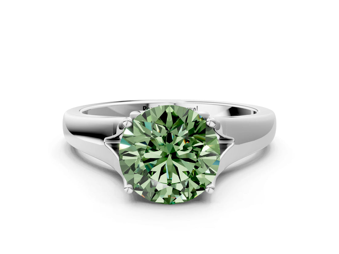 White gold Fancy Green Round  Solitaire Diamond Ring with Cathedral Band and Four-Prong Setting_83