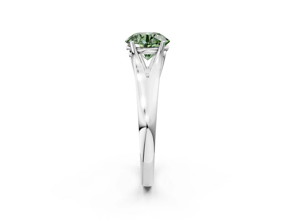 Platinum Fancy Green Round  Solitaire Diamond Ring with Cathedral Band and Four-Prong Setting