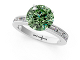 White gold Fancy Green Round  Solitaire Diamond Ring with Channel-Set Baguette Band and Four-Prong Setting_82