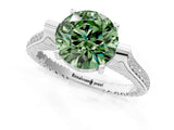 White gold Fancy Green Round  Solitaire Diamond Ring with Channel Set Band and Bezel Prong Setting_81