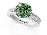White gold Fancy Green Round  Solitaire Diamond Ring with Channel-Set Band and Four-Prong Setting_4