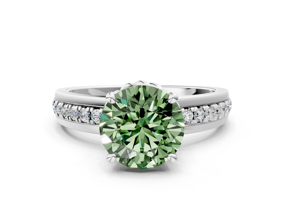 White gold Fancy Green Round  Solitaire Diamond Ring with Channel Set Band and Six-Prong Setting_52