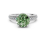 White gold Fancy Green Round  Solitaire Diamond Ring with Channel Set Band and Six-Prong Setting_53