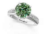 White gold Fancy Green Round  Solitaire Diamond Ring with Channel Set Band and Six-Prong Setting_53