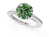 White gold Fancy Green Round  Solitaire Diamond Ring with Four-Prong Setting and Classic Band_4
