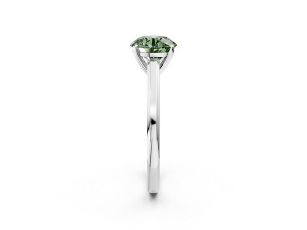 Platinum Fancy Green Round  Solitaire Diamond Ring with Four-Prong Setting and Classic Band