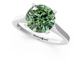 White gold Fancy Green Round  Solitaire Diamond Ring with Four-Prong Setting and Tapered Band 2