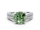 White gold Fancy Green Round  Solitaire Diamond Ring with Milgrain Pavé Band and Four-Prong Setting_20