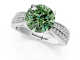 White gold Fancy Green Round  Solitaire Diamond Ring with Milgrain Pavé Band and Four-Prong Setting_21