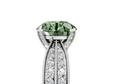White gold Fancy Green Round  Solitaire Diamond Ring with Milgrain Pavé Band and Four-Prong Setting_25