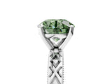 White gold Fancy Green Round  Solitaire Diamond Ring with Milgrain and Black Enamel X Pattern Band_193