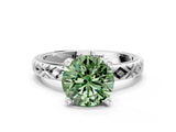 White gold Fancy Green Round  Solitaire Diamond Ring with Milgrain and Black Enamel X Pattern Band_194