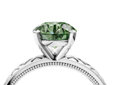 White gold Fancy Green Round  Solitaire Diamond Ring with Milgrain and Black Enamel X Pattern Band_203