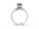 White gold Fancy Green Round  Solitaire Diamond Ring with Pavé Band and Four-Prong Setting_92
