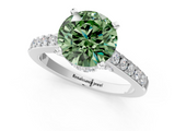 White gold Fancy Green Round  Solitaire Diamond Ring with Pavé Band and Four-Prong Setting_93