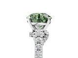 White gold Fancy Green Round  Solitaire Diamond Ring with Pavé Band and Four-Prong Setting_97