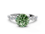 White gold Fancy Green Round  Solitaire Diamond Ring with Pave Band and Four-Prong Setting_254
