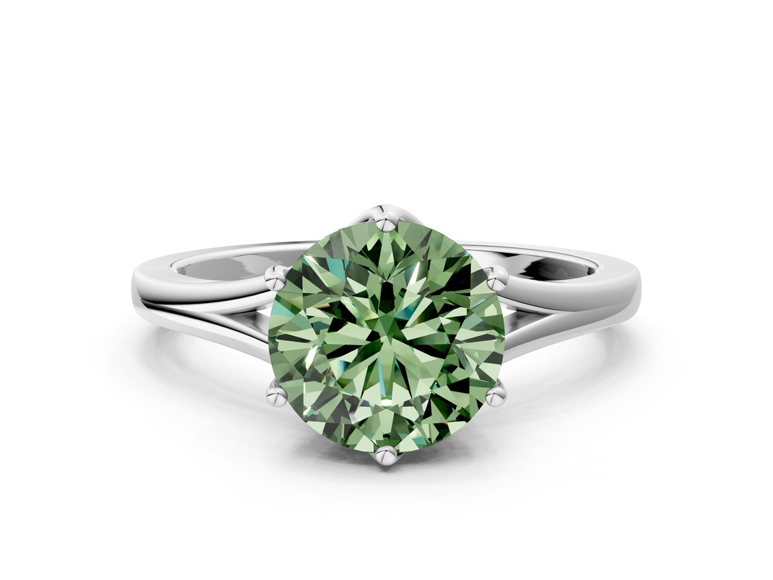 White gold Fancy Green Round  Solitaire Diamond Ring with Six-Prong Setting and Tapered Band_17