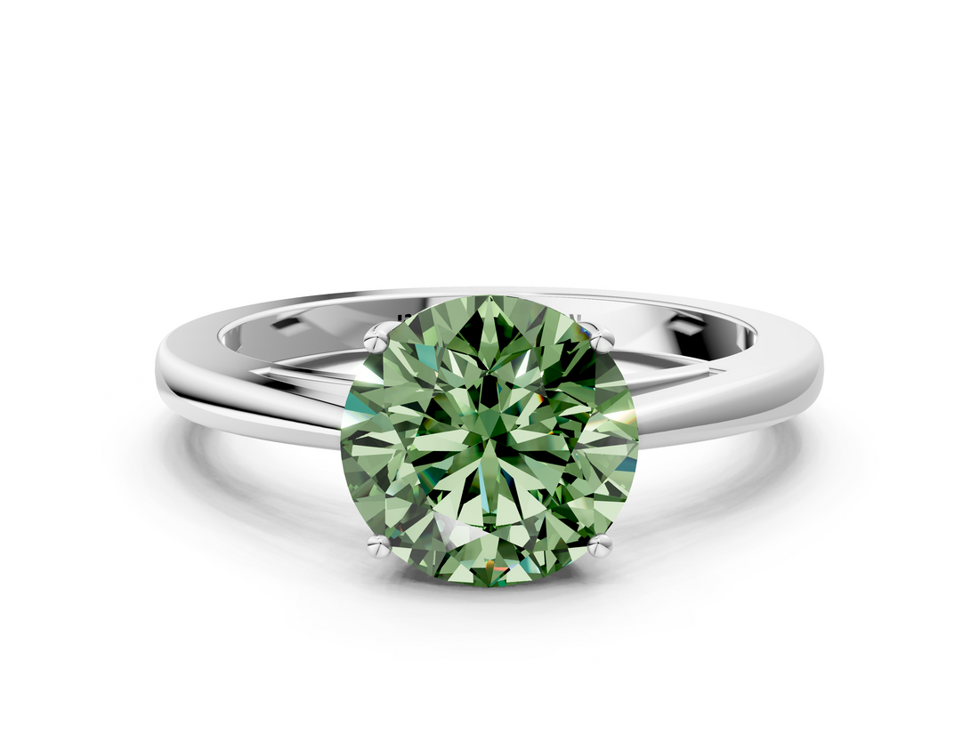 White gold Fancy Green Round  Solitaire Diamond Ring with Split Shank and Four-Prong Setting_20