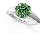 White gold Fancy Green Round  Solitaire Diamond Ring with Tapered Band and Four-Prong Setting_50
