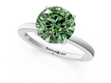 White gold Fancy Green Round  Solitaire Diamond Ring with Thin Band and Four-Prong Setting_4