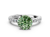 White gold Fancy Green Round  Solitaire Diamond with Pavé Band and Four-Prong Setting_67