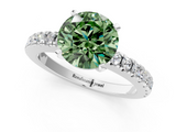 White gold Fancy Green Round  Solitaire Diamond with Pavé Band and Four-Prong Setting_69